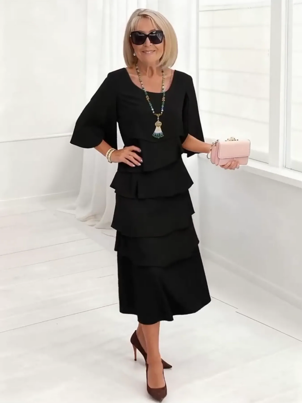 Long Dress Slit Sleeves Evening Dress Best for Covering The Belly Loose Layer Cotton Multi-layer Dress