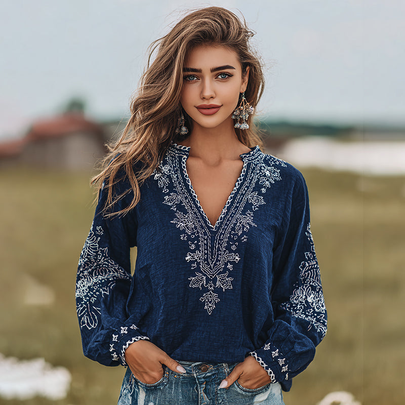 Women's Floral Art Print Flowy Linen Blend Tunic