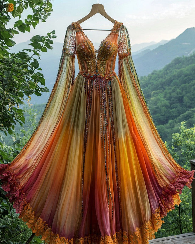 Summer Vacation Rainbow Contrast Color Dress ae3a