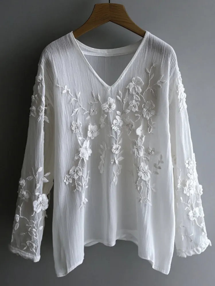Vintage Floral Lace Embroidered Comfy Long Sleeve Tunic