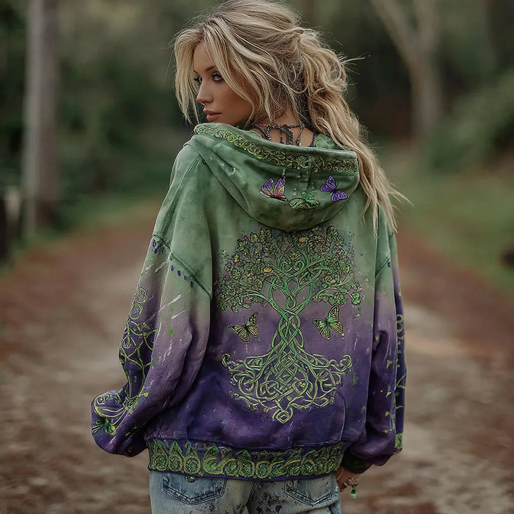 Women's Vintage Viking Celtic Knot Tree Of Life Gradient Hoodie