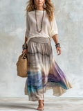 Bohemian Knit Top And Gradient Skirt Set