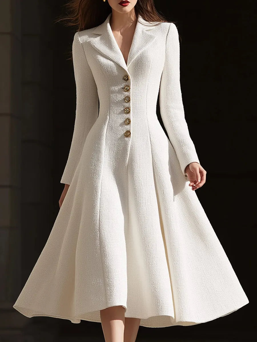 Ivory Tweed Tailored Lapel Midi Dress