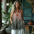 Vintage Floral Print Linen Blend Sleeveless Tank Top