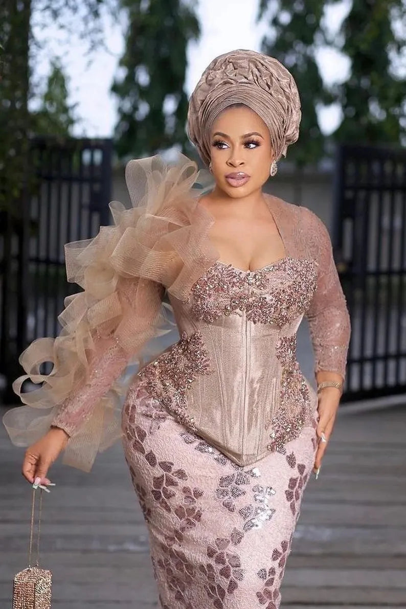 Luxury Nigerian Wedding Dress, Birthday Dress, African clothing, African fashion, Prom, Wedding Guest, Owanbe, Engagement Dress, Photoshoot