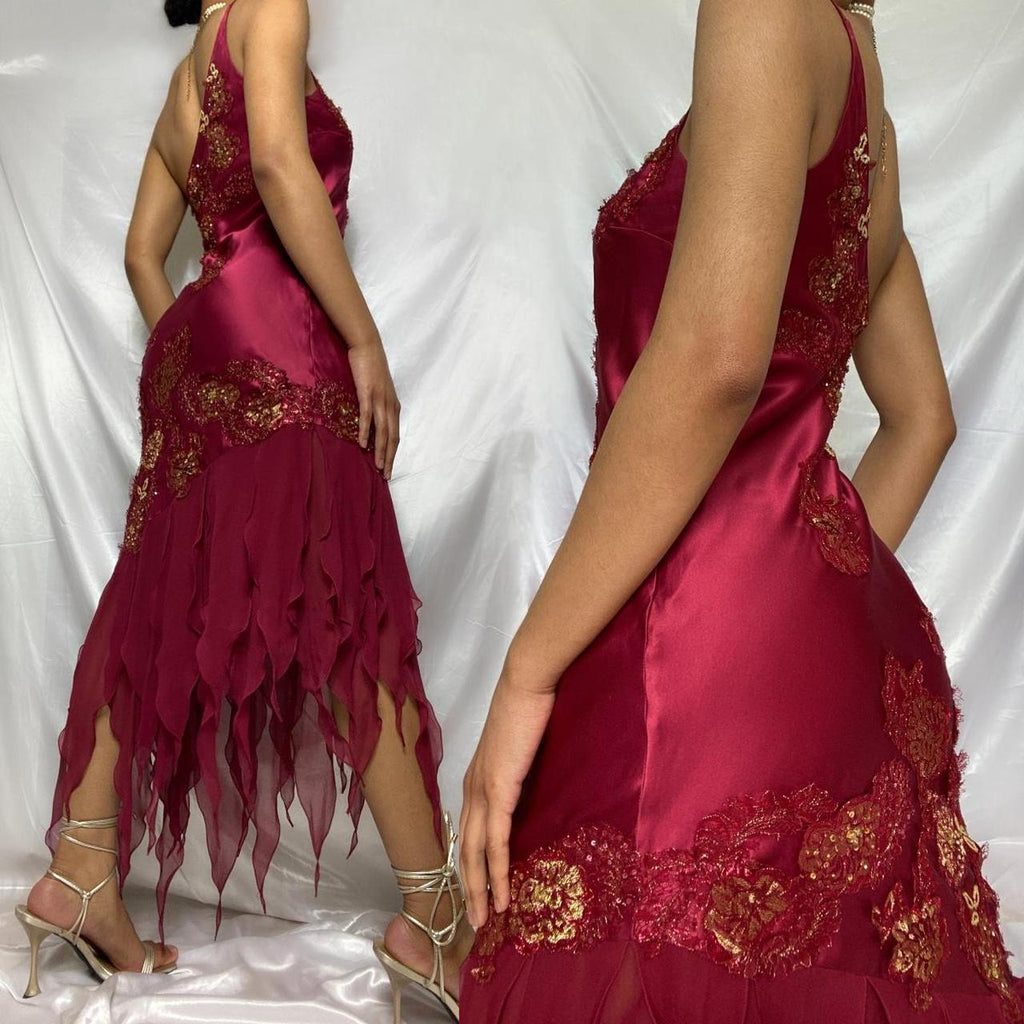 Women's Burgundy and Gold Dress