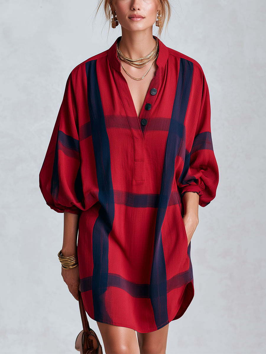 Bohemian Red And Blue Shirt Dress
