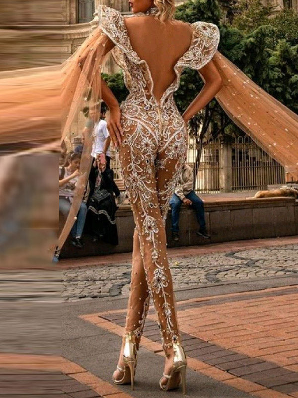 Sequined Embroidered Falbala Jumpsuits