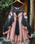 Summer ruffled cotton and linen patchwork contrast color dress 6d1f