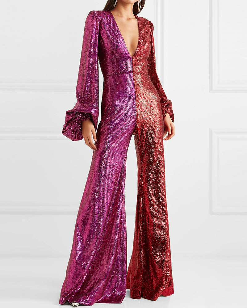 Women's Pink Sequin Jumpsuit
