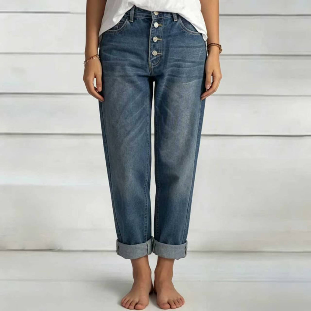 High-Waisted Button-Fly Boyfriend Jeans