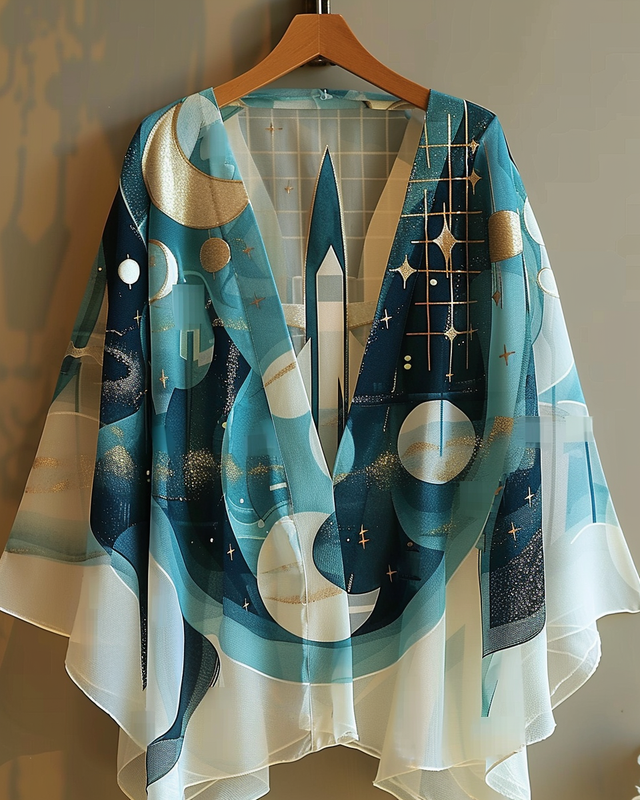 Summer vacation retro fun print chiffon cardigan fa57