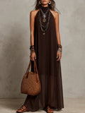 Dark Brown Halter Neck Minimalist Long Dress