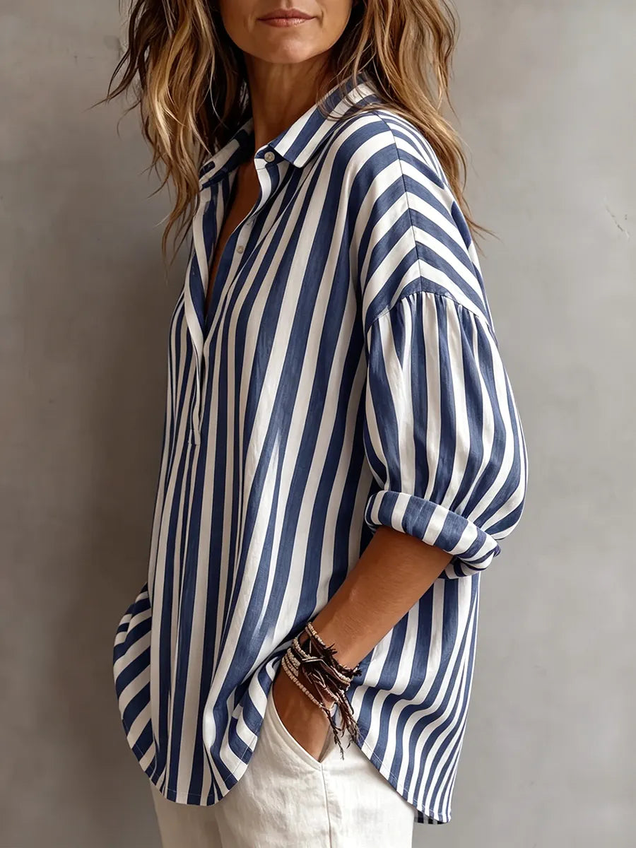 Casual Classic Striped Cotton Linen Blouse