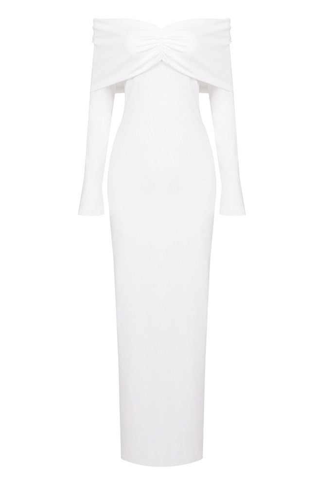 Long Sleeve Off The Shoulder Maxi Dress White