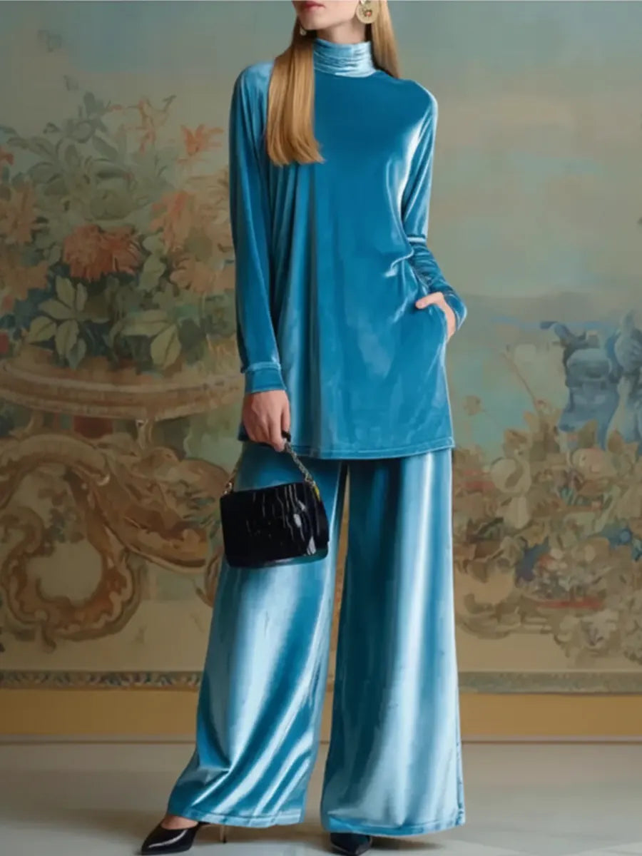 Women's Cozy Velvet Top and Pants Two-Piece Set