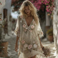 Vintage Floral Embroidery Short-sleeved Comfy Dress