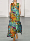 Oil Painting Dragonfly Women's Casual Resort Sleeveless Long Dress