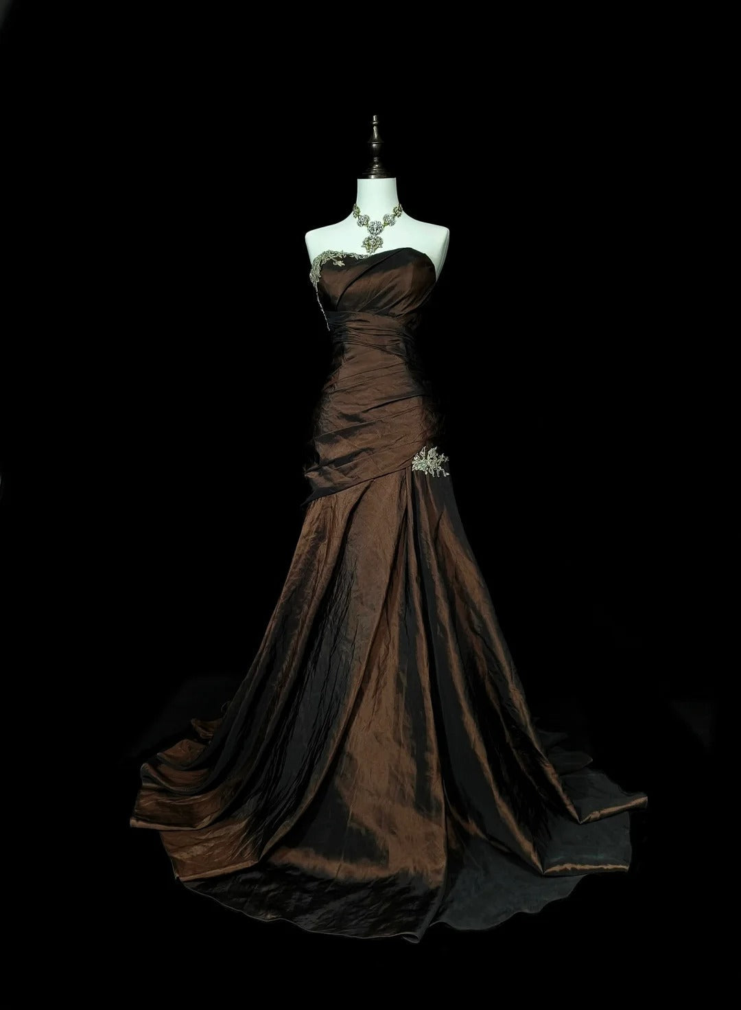 Strapless Brown Vintage Evening Dresses, Sleeveless Long Party Gowns  25499