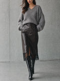 Effortless Chic Slouchy Sweater & Faux Leather Midi Skirt Outfit