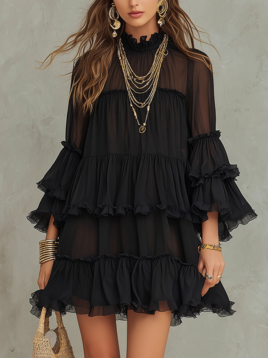 Bohemian Black Ruffled Dress