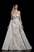 Long sleeves floral embroidered mermaid wedding dress
