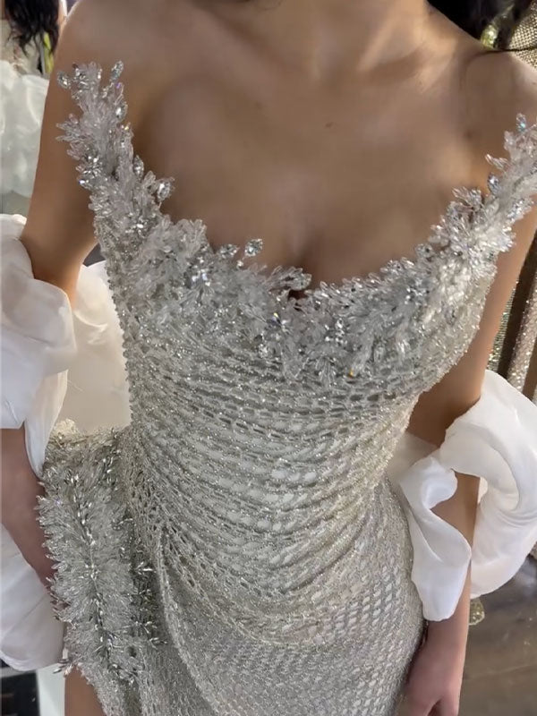 Sequinned Flower Embroidery Sleeveless Tube Wrap Maxi Dresses