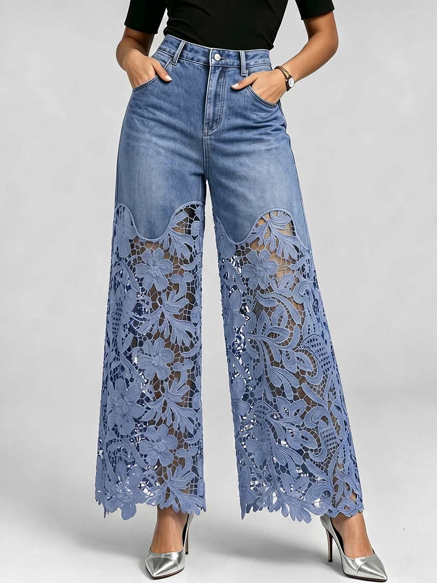 Stylish & Sexy Lace-paneled Cutout Jeans