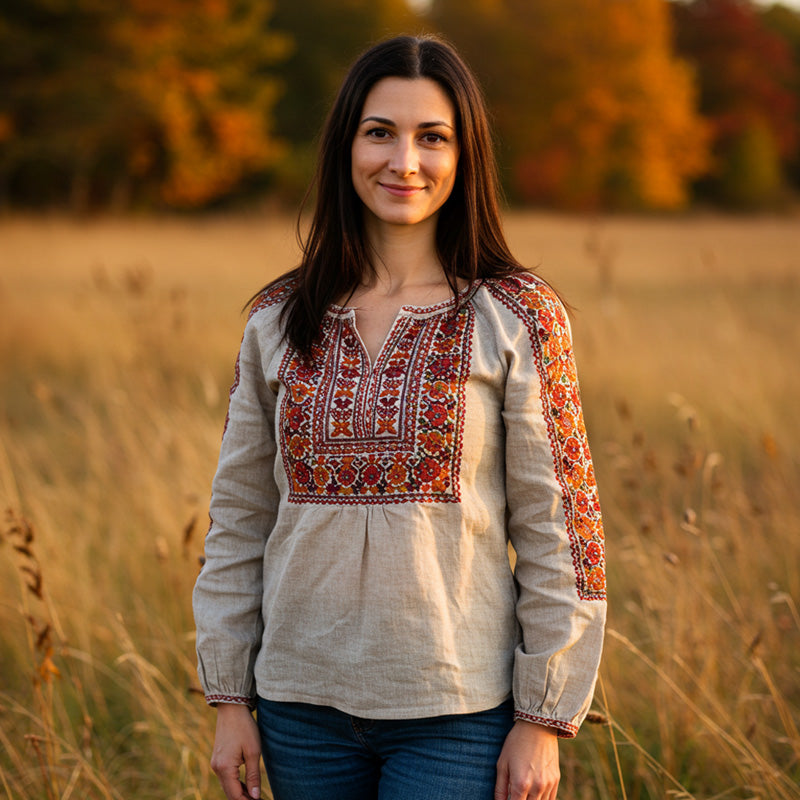 Women's Vintage Bohemian Embroidered Print Shirt