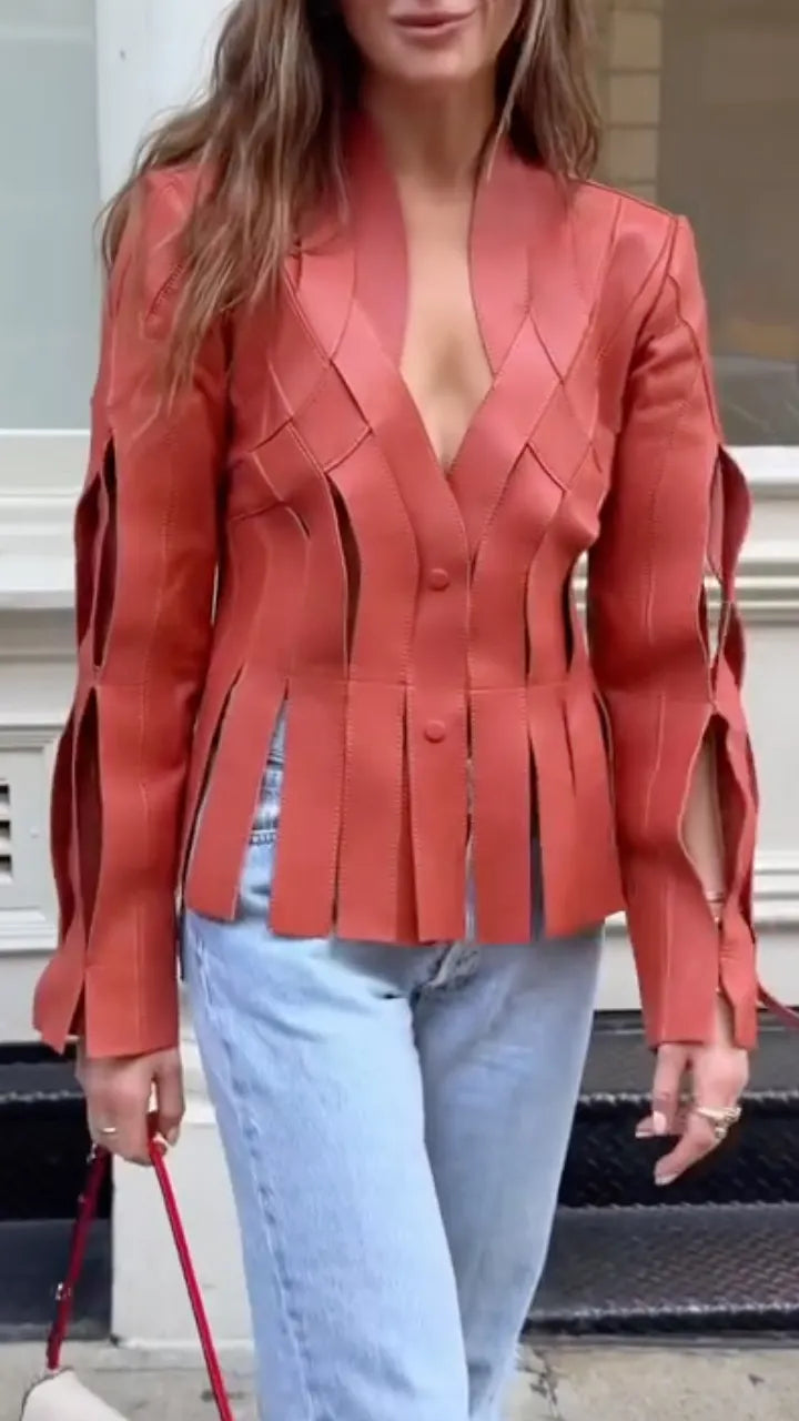 Women's V-Neck Woven Fashion Jacket