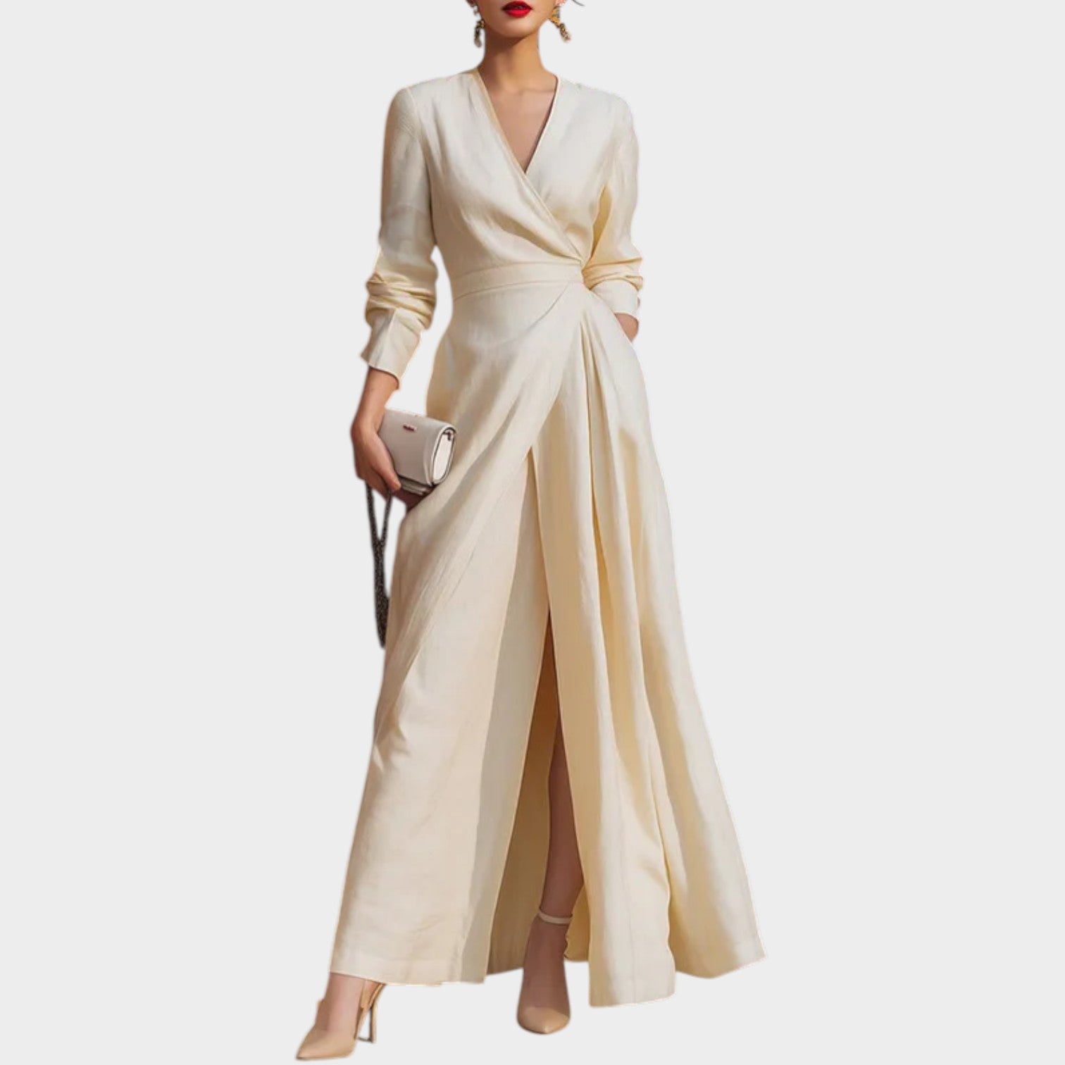 Elegant Wrap High-Slit Maxi Dress