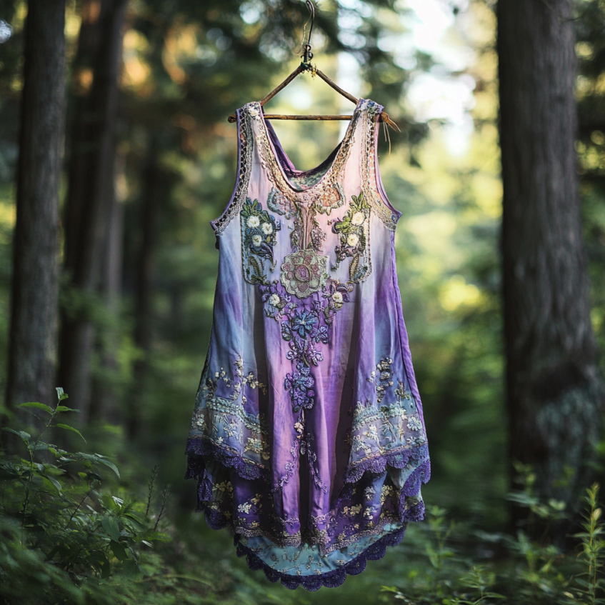 Boho Lavender Gradient Lace Art Linen Sleeveless Tank Top