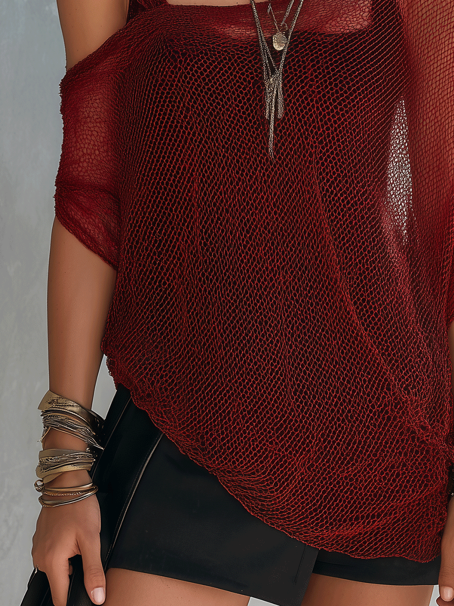 Bohemian Mesh Resort Deep Red Sheer Layered Top
