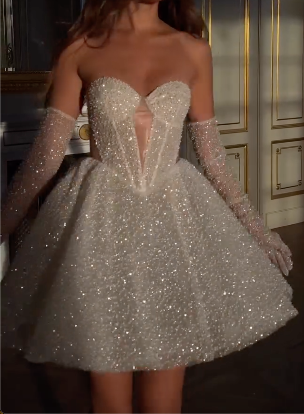 White Strapless Beaded Mini Dress