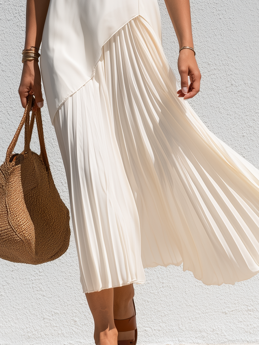 Minimalist Ivory Asymmetric Layered Maxi Dress