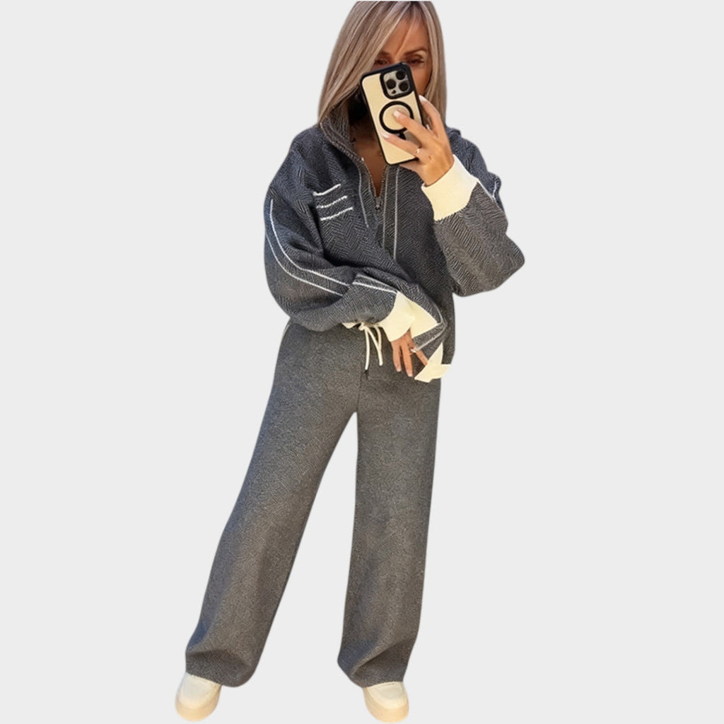 Textured Zip-Up Two-Piece Set