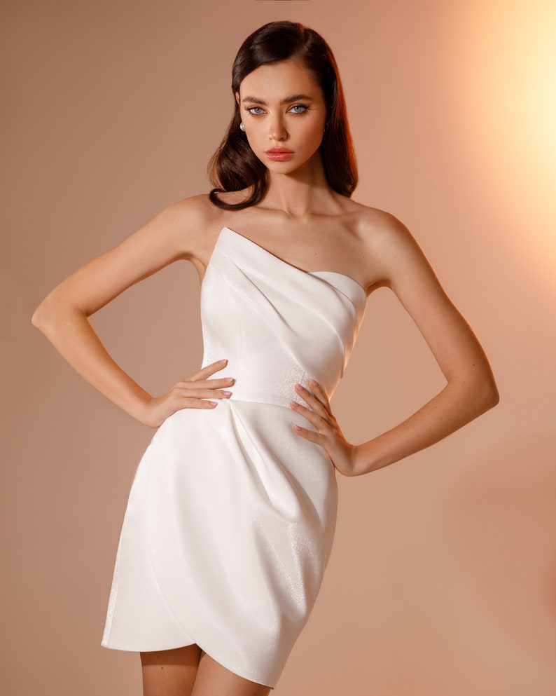 sexy mini satin short bride bridal ivory wedding dress open skirt adjustable simple bohemian formal ceremony light beach summer minimalist
