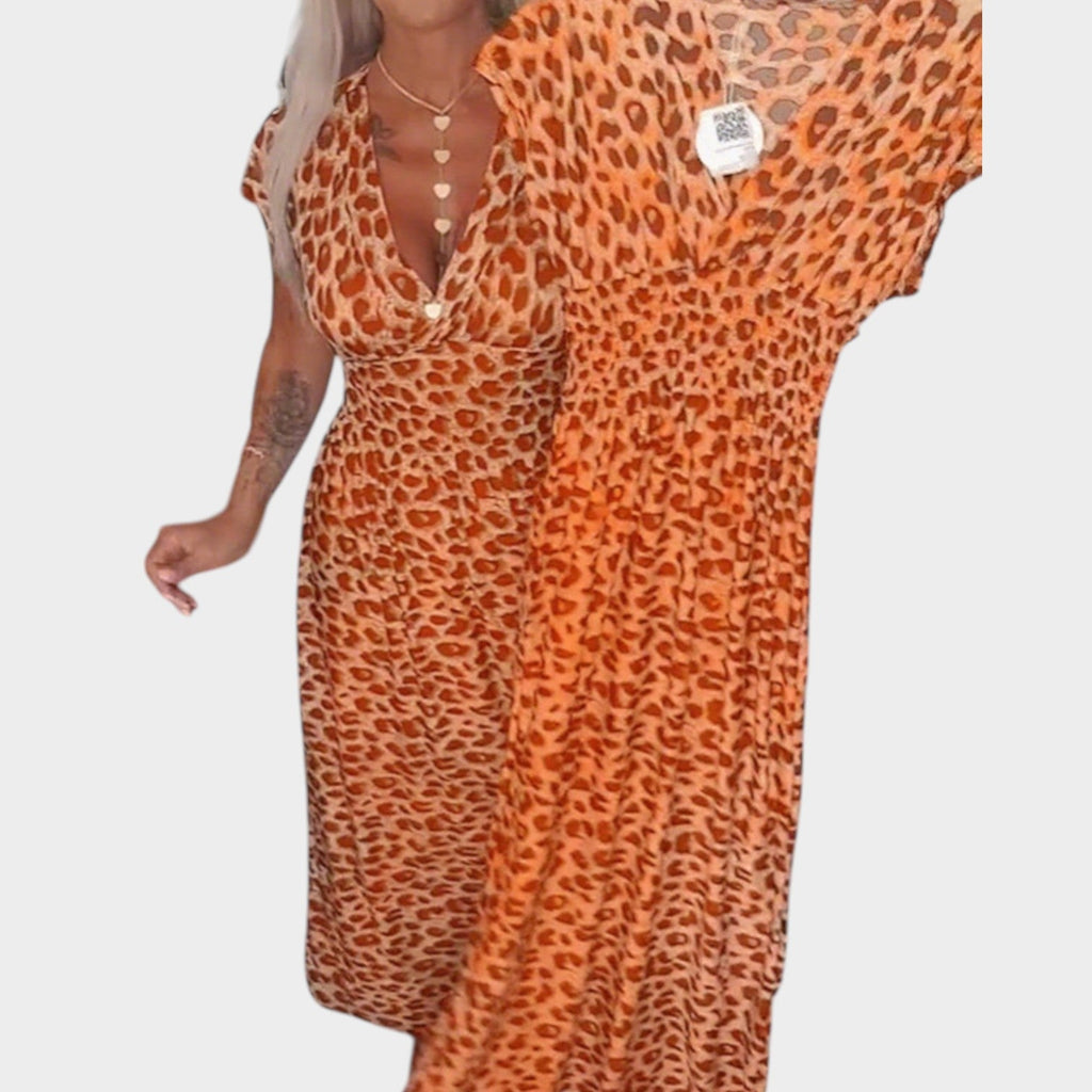 Printed Wrap-Style Midi Dress