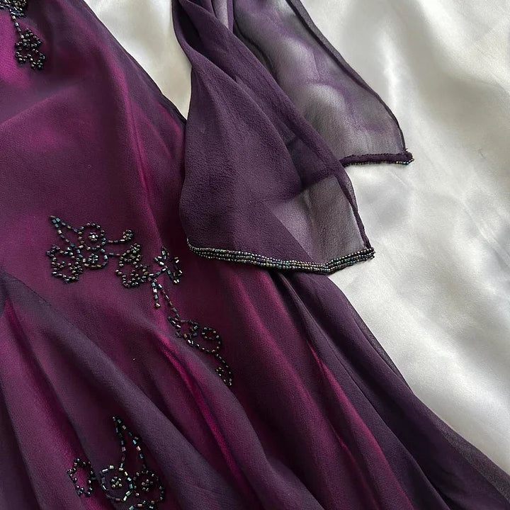 Purple exquisite elegant backless beaded long prom dress evening gown graduation dress