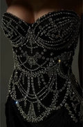 Black Strapless Rhinestone Embellished Corset Top