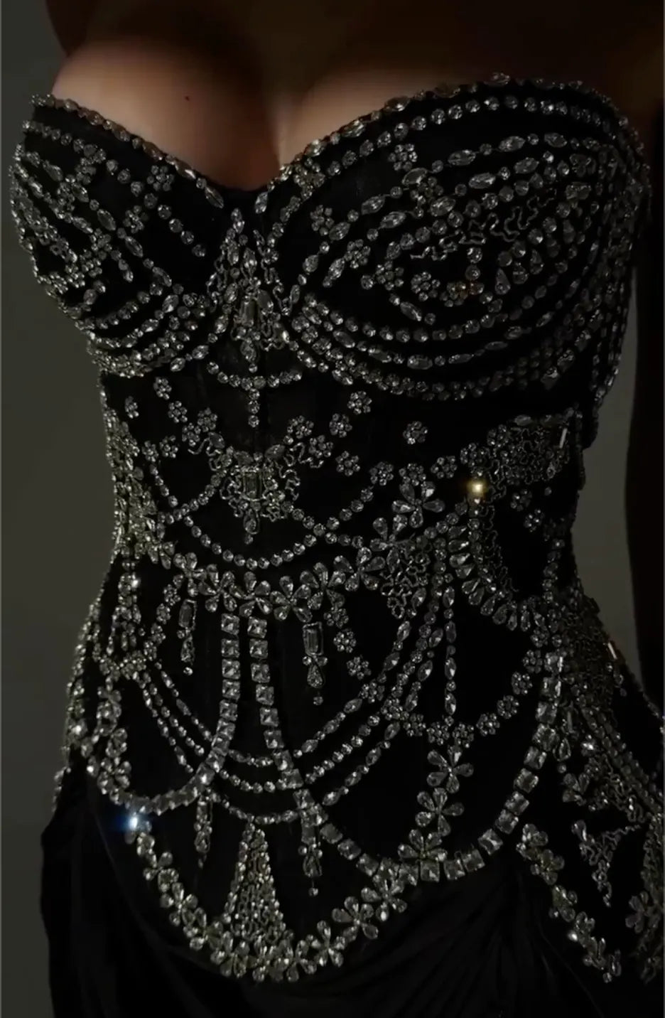 Black Strapless Rhinestone Embellished Corset Top