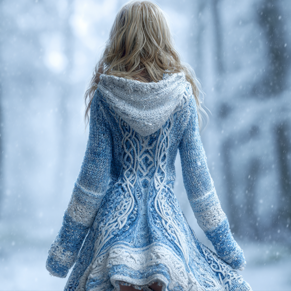 Snow And Ice Christmas Retro Style Women's Knitted Hooded Sweater Dress