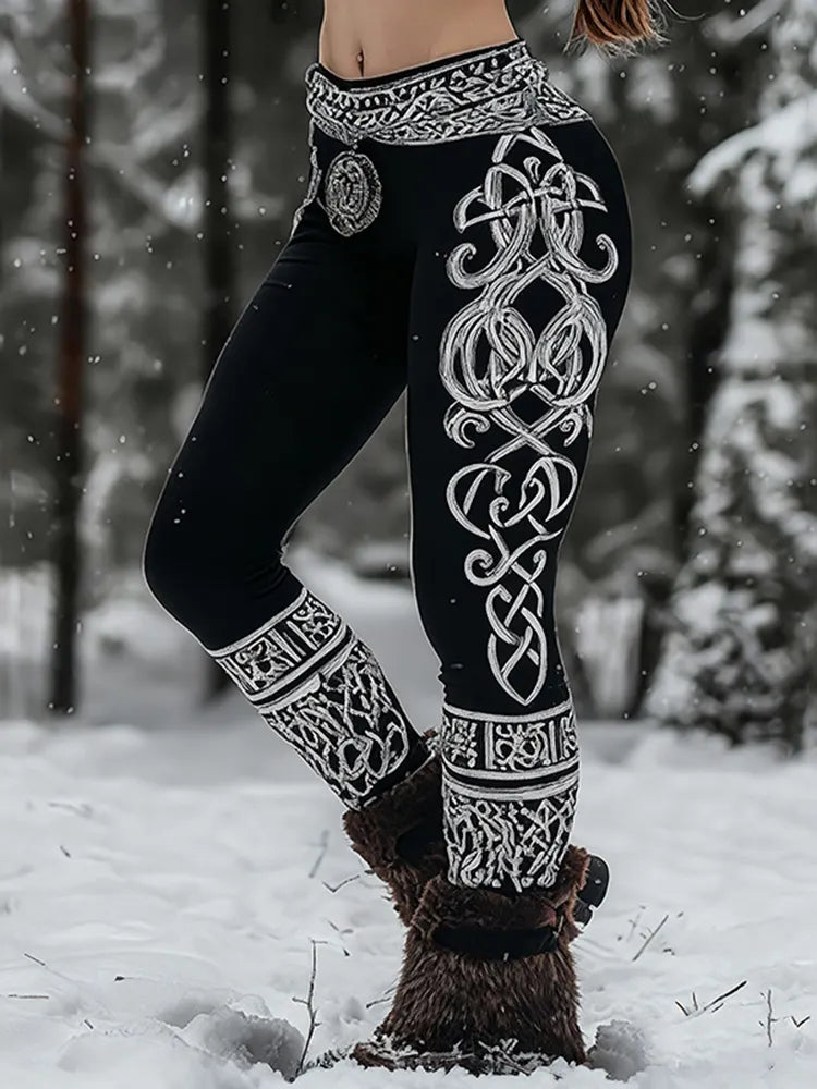 Vintage Viking Pattern Art Cozy Leggings
