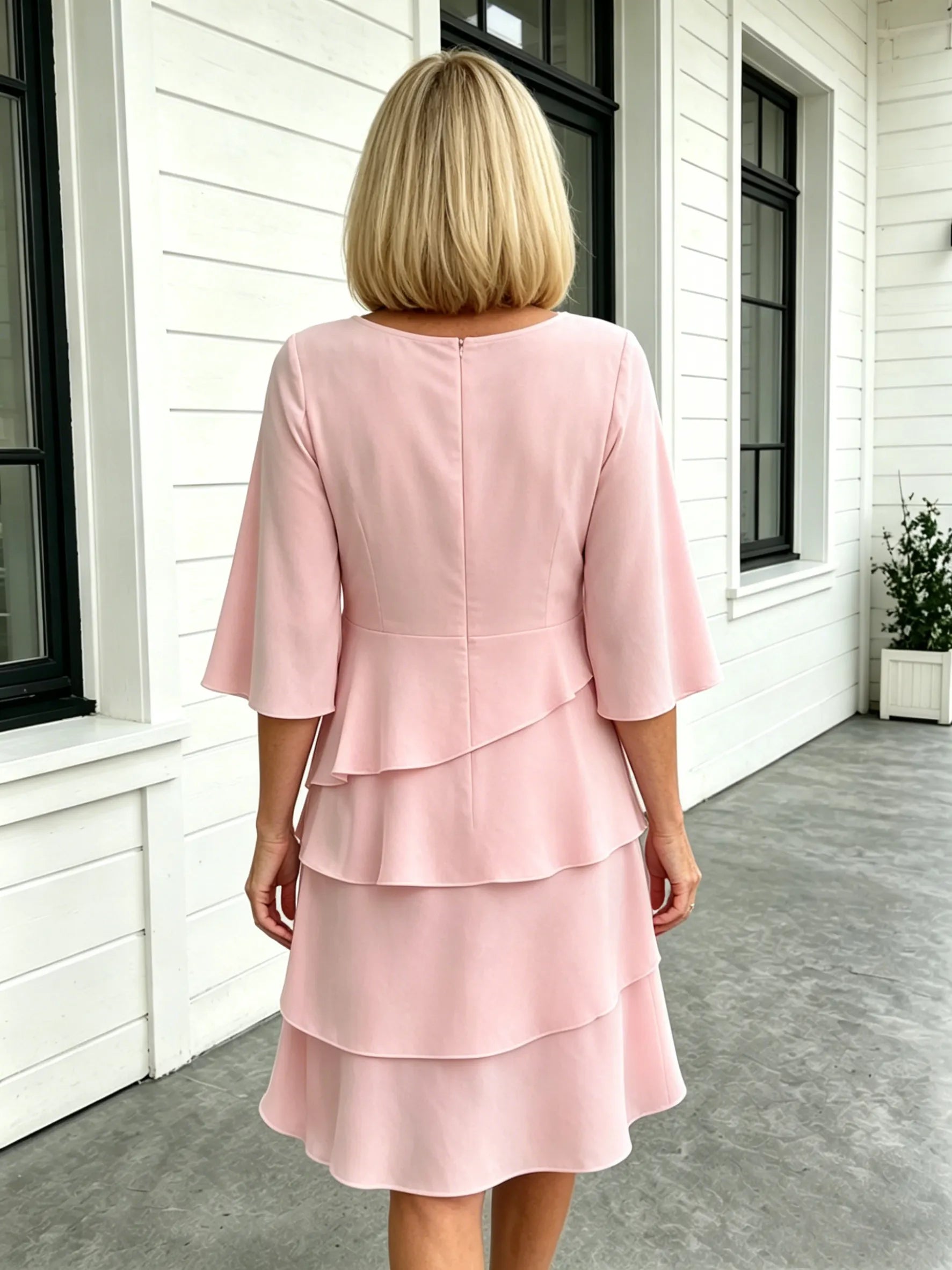 Fashion Solid Color Round Neck Cake Skirt Splicing Dress Women's Clothing