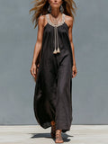 Resort Style Dark Brown Linen Tassel Maxi Dress