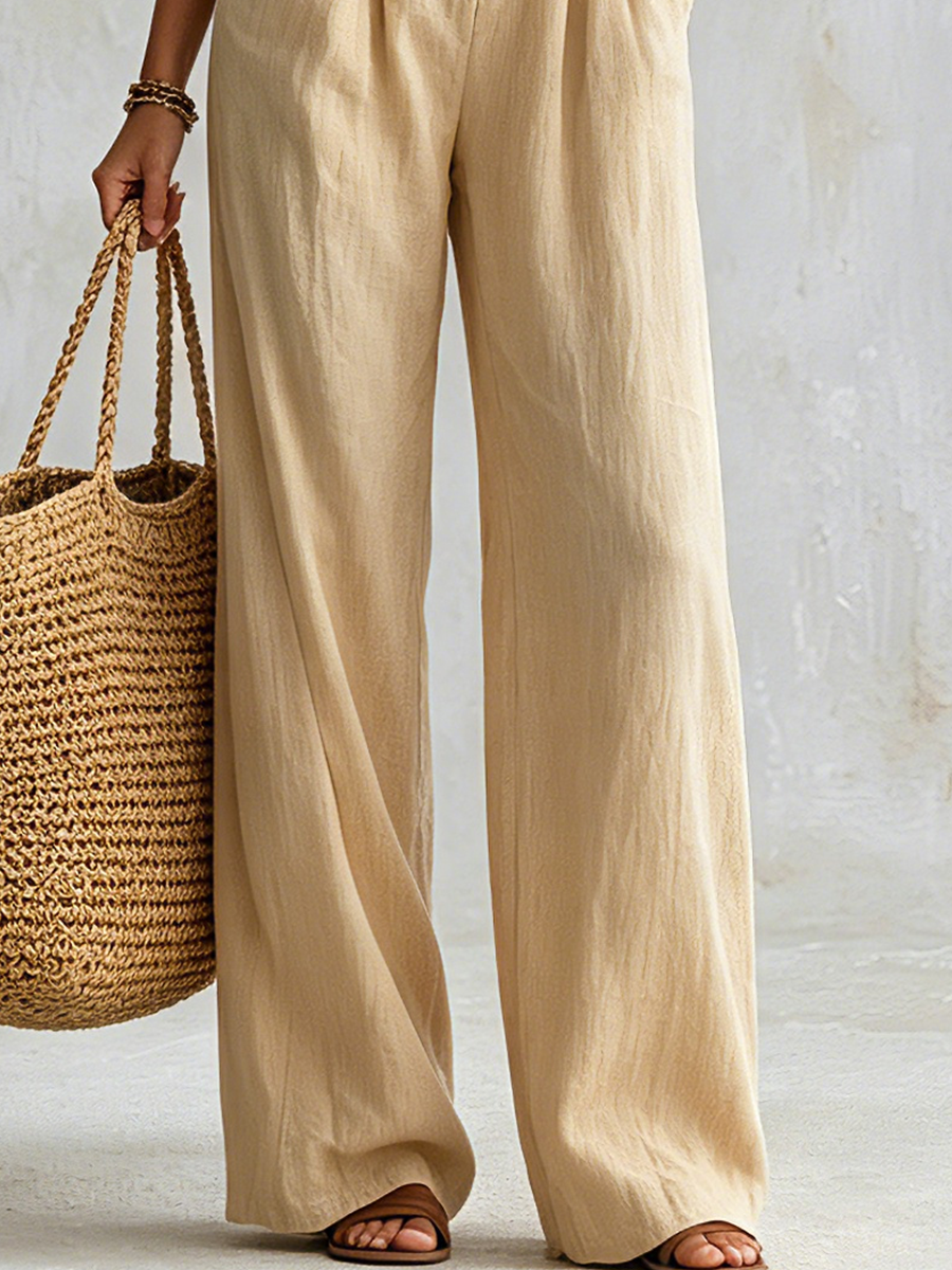 Relaxed Beige Shirt Collar Button Wide Leg Pants Jumpsuit