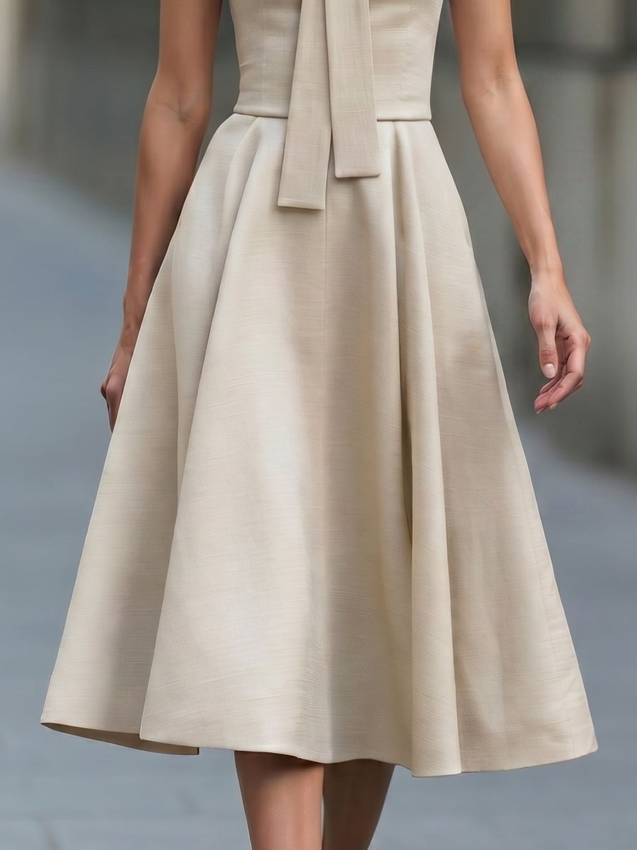 Sleeveless Tie-Neck Fit-and-Flare Midi Dress