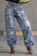 Women's Two-Piece Workwear Zipper Casual Jeans