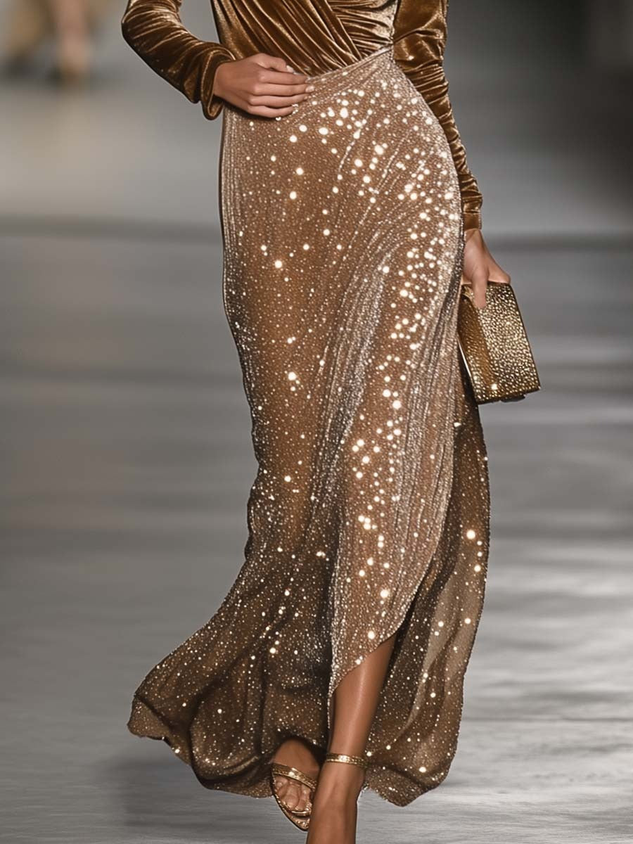 Gorgeous V-Neck Long Sleeve Maxi Dress