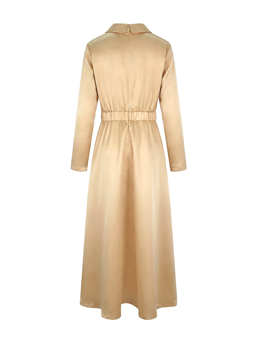 A-Line High Waisted Pleated Solid Color V-Neck Maxi Dresses